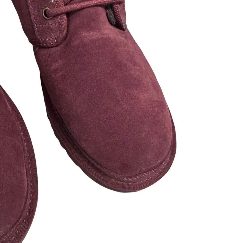 UGG Neumel Boots Mens Size 13 Burgundy Suede Wool Lined Ankle Chukka